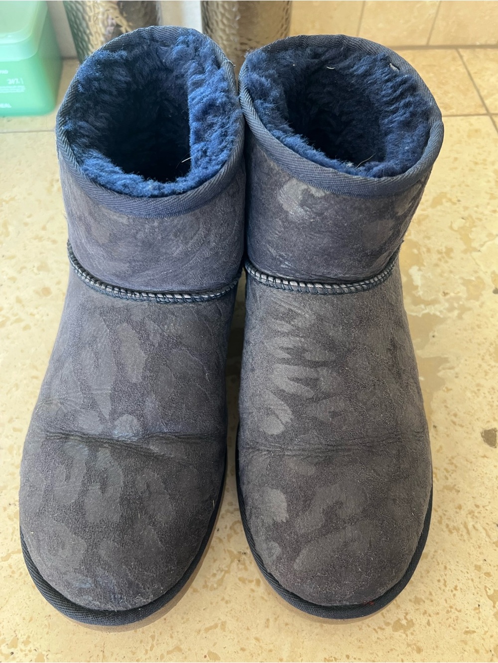 UGG Short Shearling-Lined Boots in Navy Suede